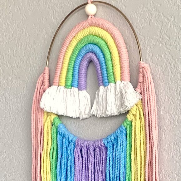 Vibrant Woven Moving Rainbow in Hoop Wall Hanging Nursery Children's Room Decor - Picture 3 of 8